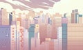Big city landscape illustration with many office buildings, apartment and other bulding