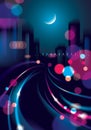 Big city nightlife with street lamps and bokeh blurred lights. E Royalty Free Stock Photo