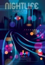 Big city nightlife with street lamps and bokeh blurred lights. Effect vector beautiful background. Blur colorful dark background Royalty Free Stock Photo