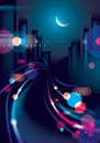 Big city nightlife with street lamps and bokeh blurred lights. Effect vector beautiful background. Blur colorful dark background Royalty Free Stock Photo