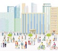 Big city with People on the sidewalk illustration