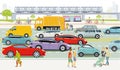 Big city with road traffic and people, illustration Royalty Free Stock Photo