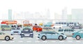 Big city in rush hour in an intersection in traffic jam and public transport illustration Royalty Free Stock Photo