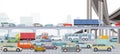 Big city in rush hour with an intersection in traffic jam and public transport illustration Royalty Free Stock Photo