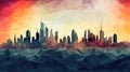 big city skyline colorful poster on beautiful triangular texture background