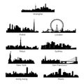 Big city skyline silhouettes on white background