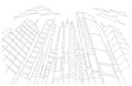 Big city skyscraper sketch buildings. Gray line skeleton strokes Modern architecture landscape. Hand drawn vector stock Royalty Free Stock Photo