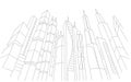 Big city skyscraper sketch buildings. Gray line skeleton strokes Modern architecture landscape. Hand drawn vector stock Royalty Free Stock Photo