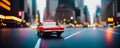 Big city sunset evening panorama with retro cars and blurred car headlights and street lights with skyscrapers. Copy Royalty Free Stock Photo