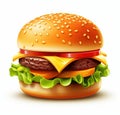 Big classic burger on white background isolated. Front view Royalty Free Stock Photo