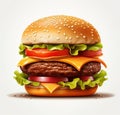 Big classic burger on white background isolated. Front view Royalty Free Stock Photo