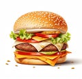 Big classic burger on white background isolated. Front view Royalty Free Stock Photo