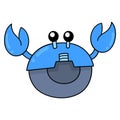 Big clawed blue robot crab, doodle icon drawing