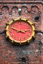 Big clock on old red brick tower, Vinnitsa, Ukraine Royalty Free Stock Photo