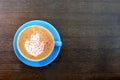 Big Coffee cup with milk on the wooden table. cappuccino or latte drink, cup of coffee on brown table flat lay view. Cup of cafe Royalty Free Stock Photo