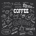 Big coffee set,hand drawn design on blackboard Royalty Free Stock Photo