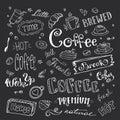 Big coffee set,hand drawn design on blackboard Royalty Free Stock Photo