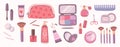 Big collage of cosmetics and body care products for make up.