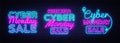 Big collectin neon signs for Cyber Monday. Neon Banner Vector. Cyber Monday neon sign, design template, modern trend Royalty Free Stock Photo