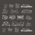 Big collection of adventure, outdoors and travel vector quotes.