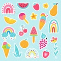 Big collection of bright cute summer stickers