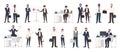 Big collection of business people or office workers dressed in smart clothing in different situations - making deal Royalty Free Stock Photo