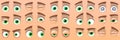 Big collection of cartoon eyes isolated on beige background Expressions with different emotions crying eyes laughing angry