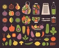 Big collection of clip arts with vegetables, fruits, berries. For vegetarian cafe or restaurant.