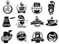 Big collection of coffee logos icons isolated on white background different designs of icons for the menu Royalty Free Stock Photo