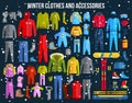 Big collection of cozy winter clothes and winter Royalty Free Stock Photo