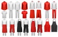 Big collection of culinary clothing, white and red suits