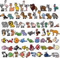 Big collection of cute cartoon animals,birds and sea creatures of the world.Big fauna of the world icon set.Vector Royalty Free Stock Photo