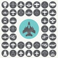 Big collection of different airplane icons set.