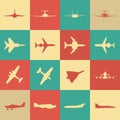 Big collection of different airplane icons.