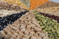 Big collection of different cereals and edible seeds