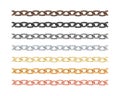 Big collection different metal chain seamless texture. Silver, gold, platinum, iron, copper color chains link set isolated on Royalty Free Stock Photo