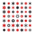 Big collection of elegant black and red snowflakes silhouette isolated on white background. Vector illustration. Royalty Free Stock Photo