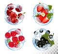 Big collection of fruit and berries in a water splash Royalty Free Stock Photo