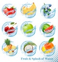 Big collection of fruit in a water splash Royalty Free Stock Photo