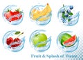 Big collection of fruit in a water splash icons Royalty Free Stock Photo