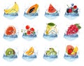 Big collection of fruit in a water splash. Royalty Free Stock Photo