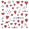 A big collection of hand drawn hearts and arrows Royalty Free Stock Photo