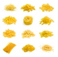Big collection of italian pasta on white Royalty Free Stock Photo