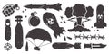 Big collection military bombardment elements. Grunge weapon and military actions items on the theme of war for stickers