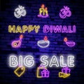 Big Collection neon signs for Diwali Festival. Diwali Festival Offer Big Sale neon logo , light banner design element colorf Royalty Free Stock Photo