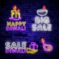 Big Collection neon signs for Diwali Festival. Diwali Festival Offer Big Sale neon logo , light banner design element colorf Royalty Free Stock Photo