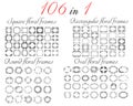 Big collection of 106 round, oval, square and rectangular floral frames. Big floral botanical flowers set isolated on a white
