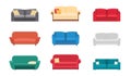 Big Collection sofa icons. Set different sofas for interior of house.