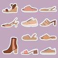 Big collection stickers with different types of modern trendy women shoes Royalty Free Stock Photo