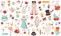 Big collection with symbols and characters of Alice in Wonderland. Royalty Free Stock Photo